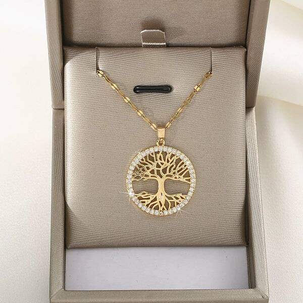 Brass Micro Pave Clear Cubic Zirconia Tree of Life Pendants