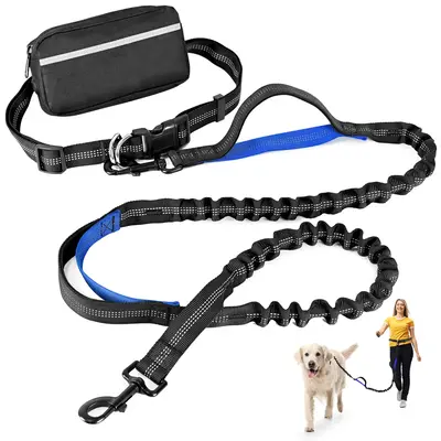 PetStars Hands Free Dog Leash with Zipper Pouch, Dual Padded Handles and Duarable Bungee  Adjustable Waist Belt (27 - 49)...