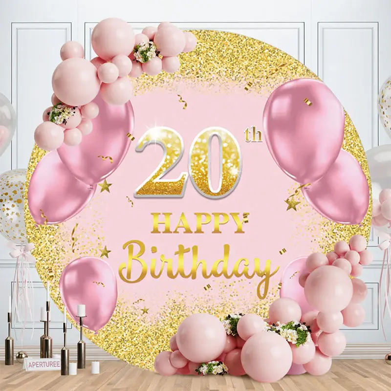 Aperturee Stripe Balloon Circle Happy Birthday Backdrop | Circle Backdrops For Birthday | Customized Backdrop For Birthday | ...