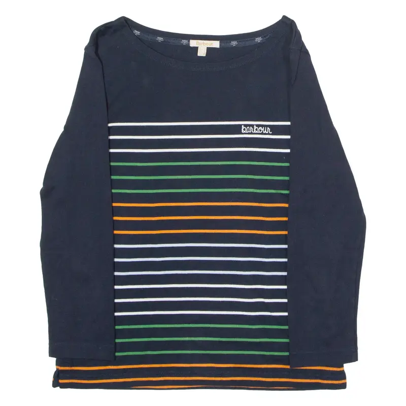 BARBOUR Littlehampton Womens Patterned Jumper Blue Striped Crew Neck Tight Knit UK 8