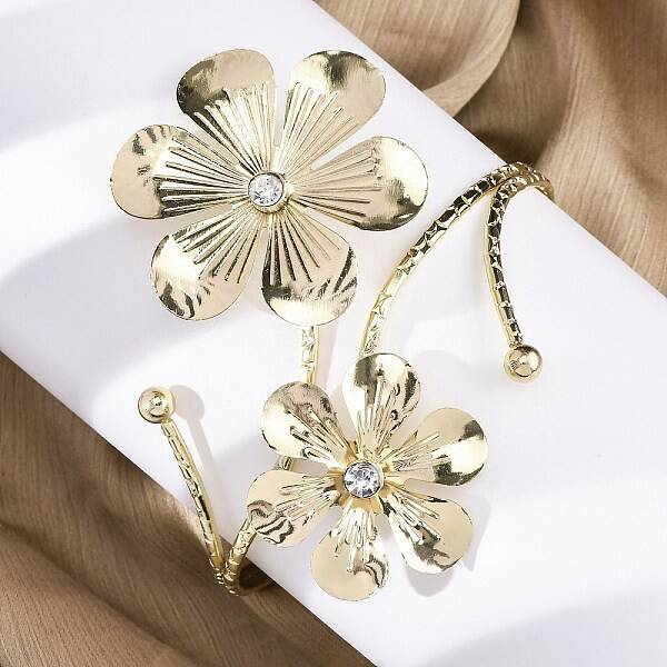 Flower Alloy Arm Cuff Bangles for Girl Women