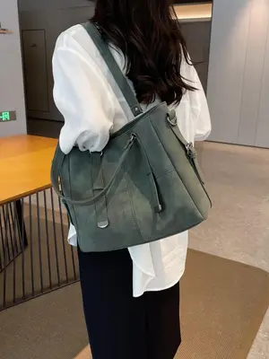 Women's Solid Color Quilted Tote Bag, Fashionable Large Capacity Shoulder Bag for Work & Daily Use, Commuting Tote Bag for Wo...