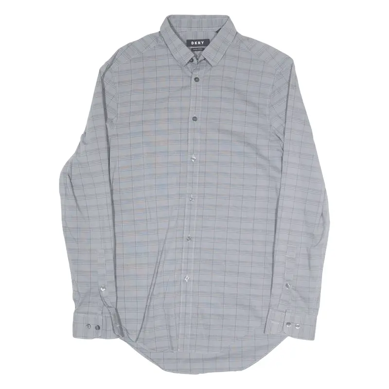DKNY Slim Shirt Grey Check Long Sleeve Mens M