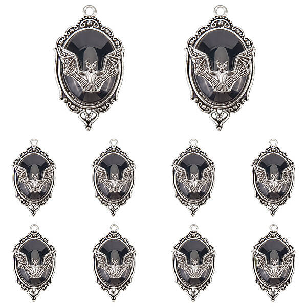 10Pcs Halloween Alloy Oval Pendants