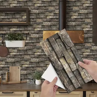 3D Vintage Faux Wall Tile Self-adhesive Sticker, Waterproof & Moisture Resistant Wall Sticker for Kitchen, Living Room & Bath...