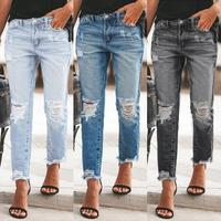 Women's Boyfriend Jeans Stretchy Ripped Distressed Denim Pants S-2XL