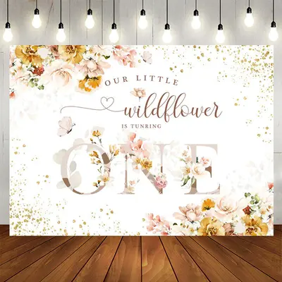 Aperturee Our Little Wildflower Floral Happy 1st Birthday Backdrop