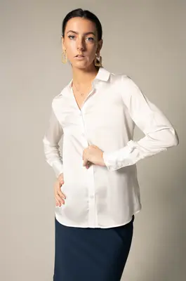 Elegance Silk Blouse in White | Size: L | Color: white