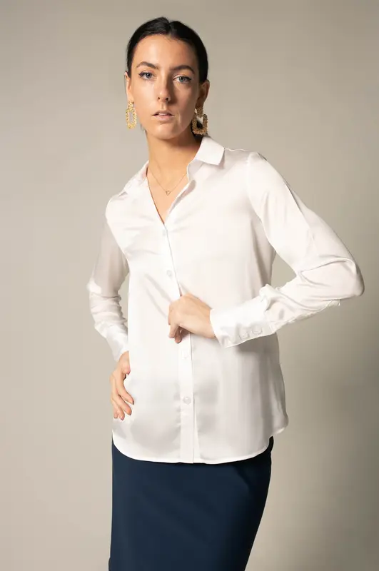 Elegance Silk Blouse in White | Size: L | Color: white
