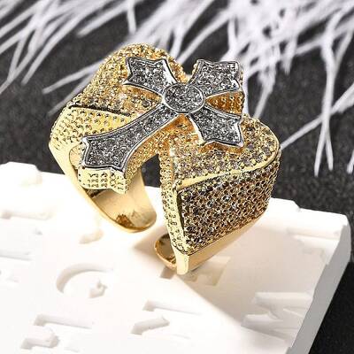 Brass Micro Pave Clear Cubic Zirconia Cuff Rings for Women