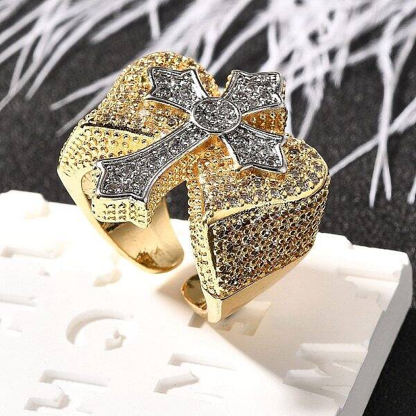 Brass Micro Pave Clear Cubic Zirconia Cuff Rings for Women
