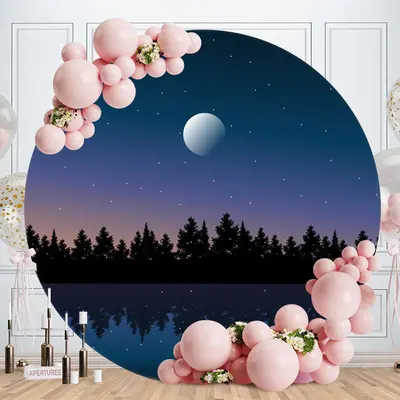Aperturee Black And Blue Moon Night Round Birthday Backdrop