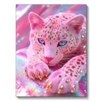 New 5D Diamond Painting Kit Pink Leopard Full Round Diamond DIY Animal Theme Art Living Room Home Decoration Gift