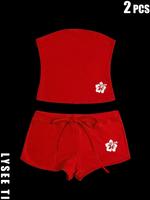 Women's Floral Print Crop Top & Shorts Two-Piece Set, Casual Sleeveless Top & Shorts for Daily Wear, Ladies Outfits for Summe...