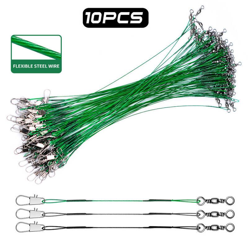 Fishing Wire Leaders 15-30cm Stainless Steel Line with Swivels Snaps