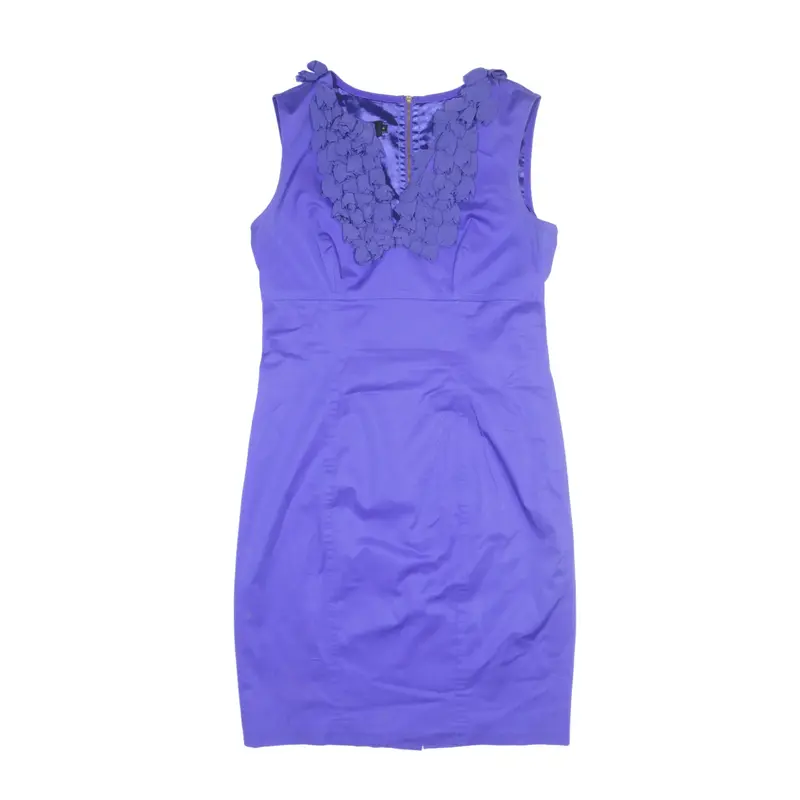 TED BAKER Ruffle Front Pencil Dress Purple Sleeveless Knee Length Womens UK 12
