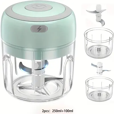 Mini Electric Garlic Crusher for Summer (1 set), USB Charging Blenders with 100ml Cup, 250ml Cup, Double Leaf Knife & Three...
