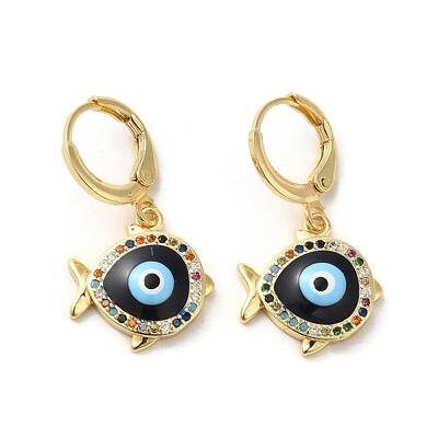 Evil Eye Real 18K Gold Plated Brass Dangle Leverback Earrings