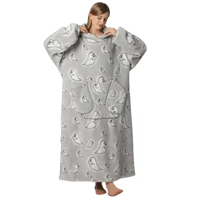 Plus Size Cute Wearable Blanket Nightgown, 1Pcs Women Men Ultra Soft Sherpa Fleece Warm Oversized Hooded Wearable Blanket Wit...
