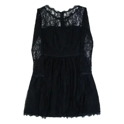 JUICY COUTURE Womens Skater Dress Black Lace Long Sleeve Knee Length XS