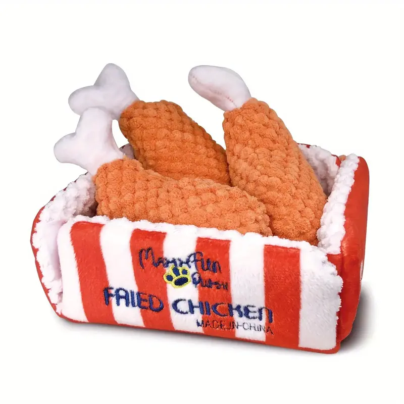 Fried Chicken Design Pet Plush Toy, 1 Set Interactive Dog Toy with Squeaker, Pet Stress Relief Game, Hide Treat Food Puzzle T...