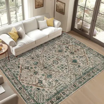 Garvee 10x13 Area Rugs for Living Room Washable, Soft Vintage Large Neutral Bedroom Rugs Boho Farmhouse Low Pile Non-Slip Ind...