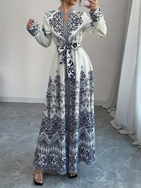 Women's Elegant Long Sleeve Dress, Loose-Fit Woven Fabric, All-Seasons Wear, Vacation & Casual, Unique Design