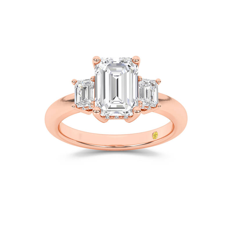 Seraphina Three Stone Hidden Halo Emerald Cut Lab Grown Diamond Engagement Ring | 14K Rose Gold 4 1/2 CT. TW.
