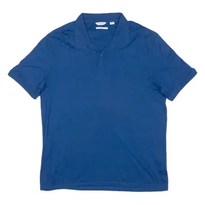 CALVIN KLEIN Liquid Touch Polo Shirt Blue Short Sleeve Mens L