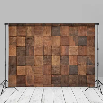 Artistic Brown Square Wood Block Photo Booth Backdrop - Aperturee
