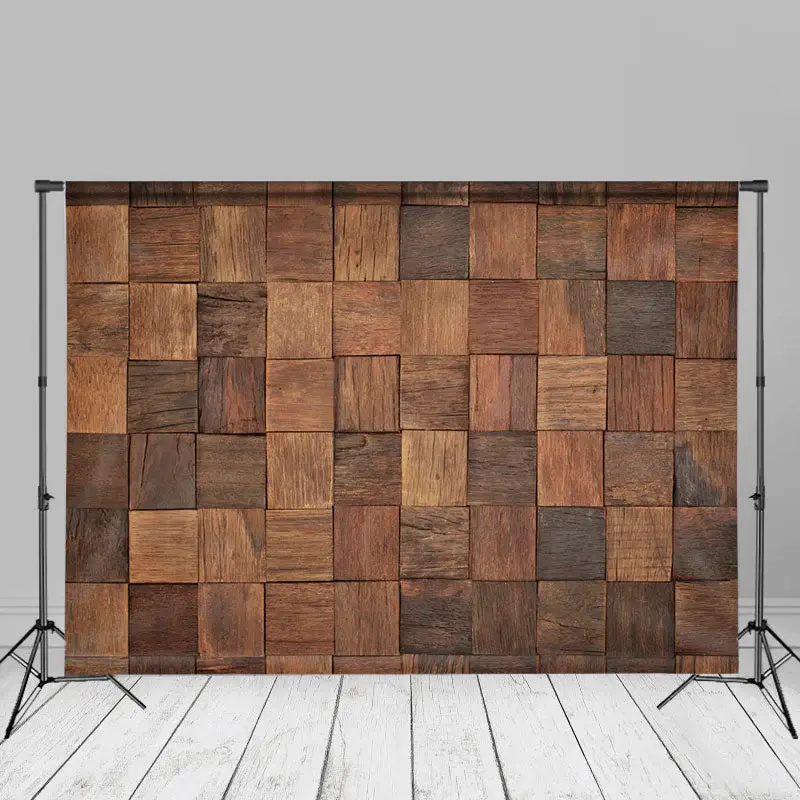 Artistic Brown Square Wood Block Photo Booth Backdrop - Aperturee