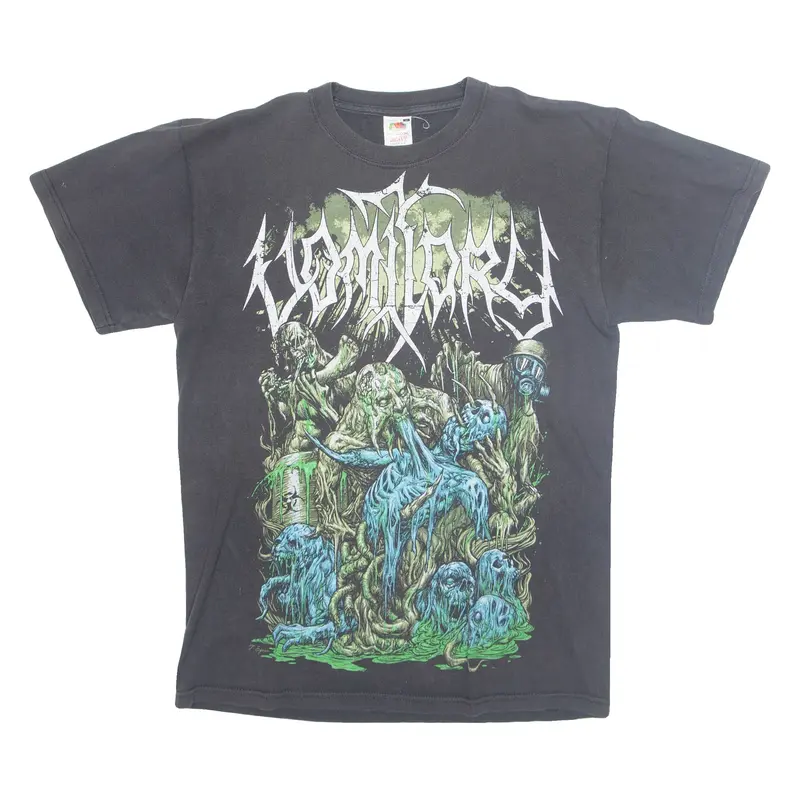 FRUIT OF THE LOOM Vomitory Skulls Mens Biker T-Shirt Black M