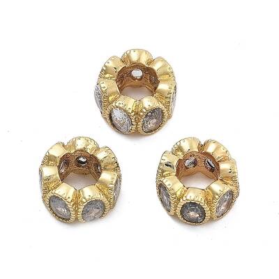 Brass Micro Pave Clear Cubic Zirconia European Beads