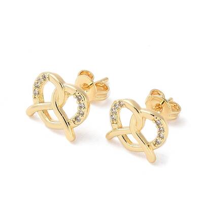 Brass Micro Pave Clear Cubic Zirconia Stud Earrings
