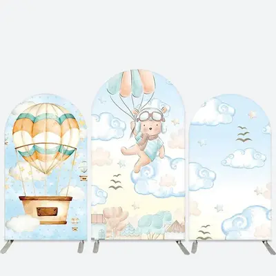 Aperturee Hot Balloon Bear Blue Sky Arch Backdrop Kit For Baby | Diy Arch Backdrop Cover | Diy Chiara Backdrop Cover | Chiara...