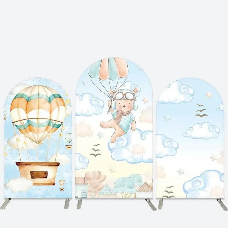 Aperturee Hot Balloon Bear Blue Sky Arch Backdrop Kit For Baby | Diy Arch Backdrop Cover | Diy Chiara Backdrop Cover | Chiara...