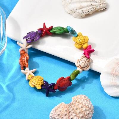 Synthetic Turquoise Beaded Stretch Bracelets for Men Women