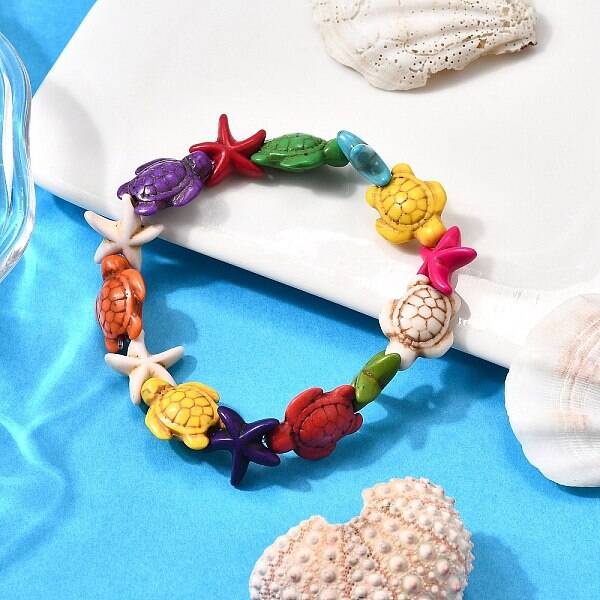 Synthetic Turquoise Beaded Stretch Bracelets for Men Women