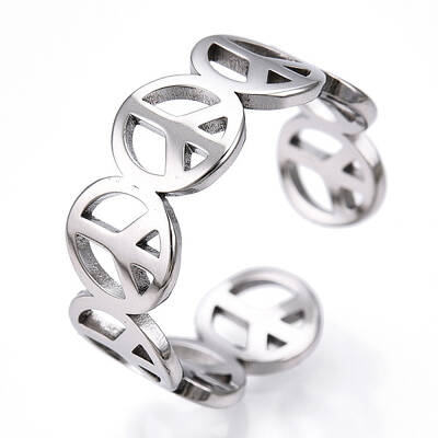 Non-Tarnish 304 Stainless Steel Peace Sign Open Cuff Ring for Women