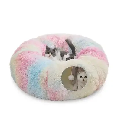 Winter Warm Pet Bed, Summer Cat Tunnel Bed with Middle Mat, Large Playground Toys, Soft Material Plush Pet Toy, Full Moon Sha...