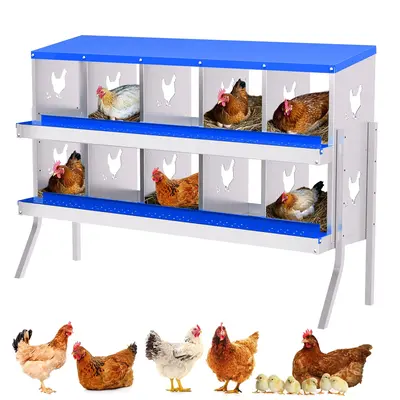 Garvee 10-Hole Bracket Legs Chicken Nesting Box Galvanized Steel Rustproof Automatic Egg Collection Ventilated Easy Install W...