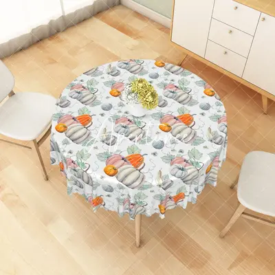 Aperturee Festive Pumpkin Leaf Autumn Rectangle Tablecloth, Dia 4 ft / 1.2 m, 26.22 USD, round tablecloths, ZJY04619-B