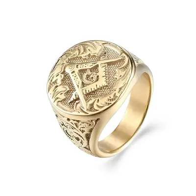 10K Yellow Gold Masonic Freemason Symbol Ring For Men