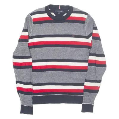 TOMMY HILFIGER Womens Patterned Jumper Blue Striped Tight Knit M