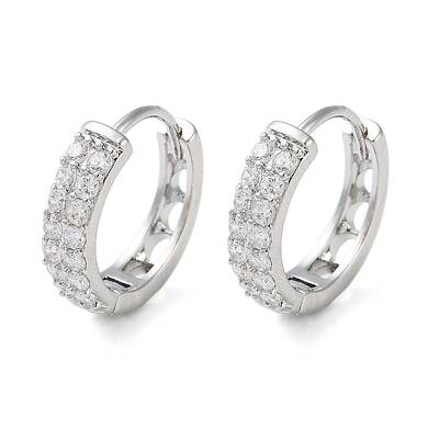 Brass Micro Pave Clear Cubic Zirconia Hoop Earrings