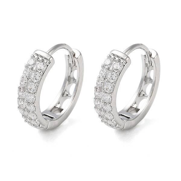 Brass Micro Pave Clear Cubic Zirconia Hoop Earrings