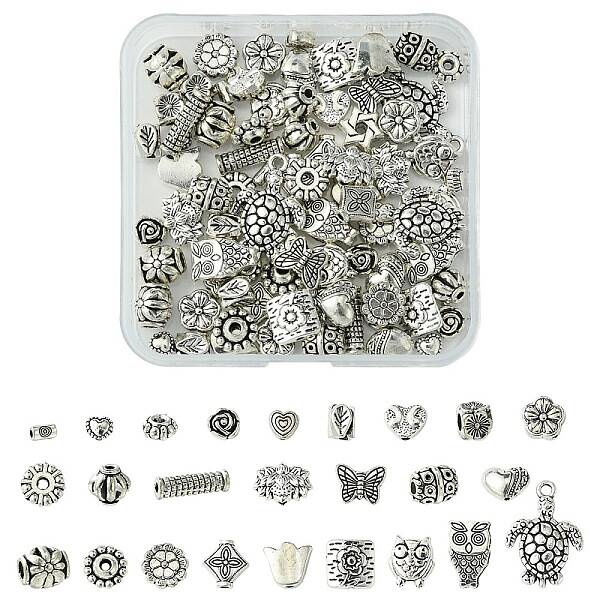 100Pcs 25 Styles Tibetan Style Alloy Beads