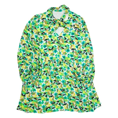 TED BAKER Oversized Womens Day Dress Green Floral Long Sleeve Knee Length M