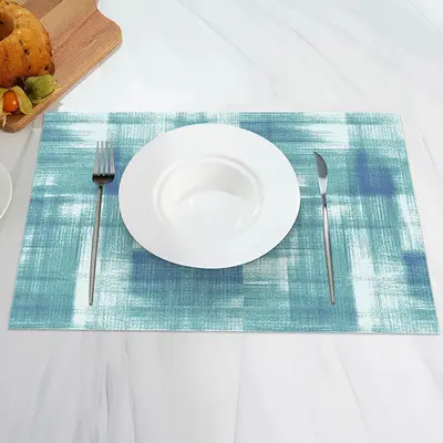Abstract Art Deco Cyan Blue White Set Of 4 Placemats - Aperturee