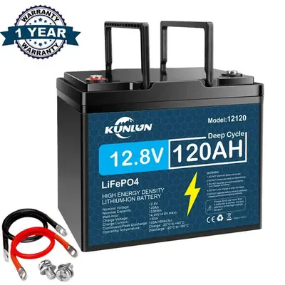 KUNLUN 12V 120Ah LiFePO4 Lithium Battery, Group 24 High-Temp Protection LiFePO4 Battery Built-in Smart BMS, 5000+ Deep Cycles...